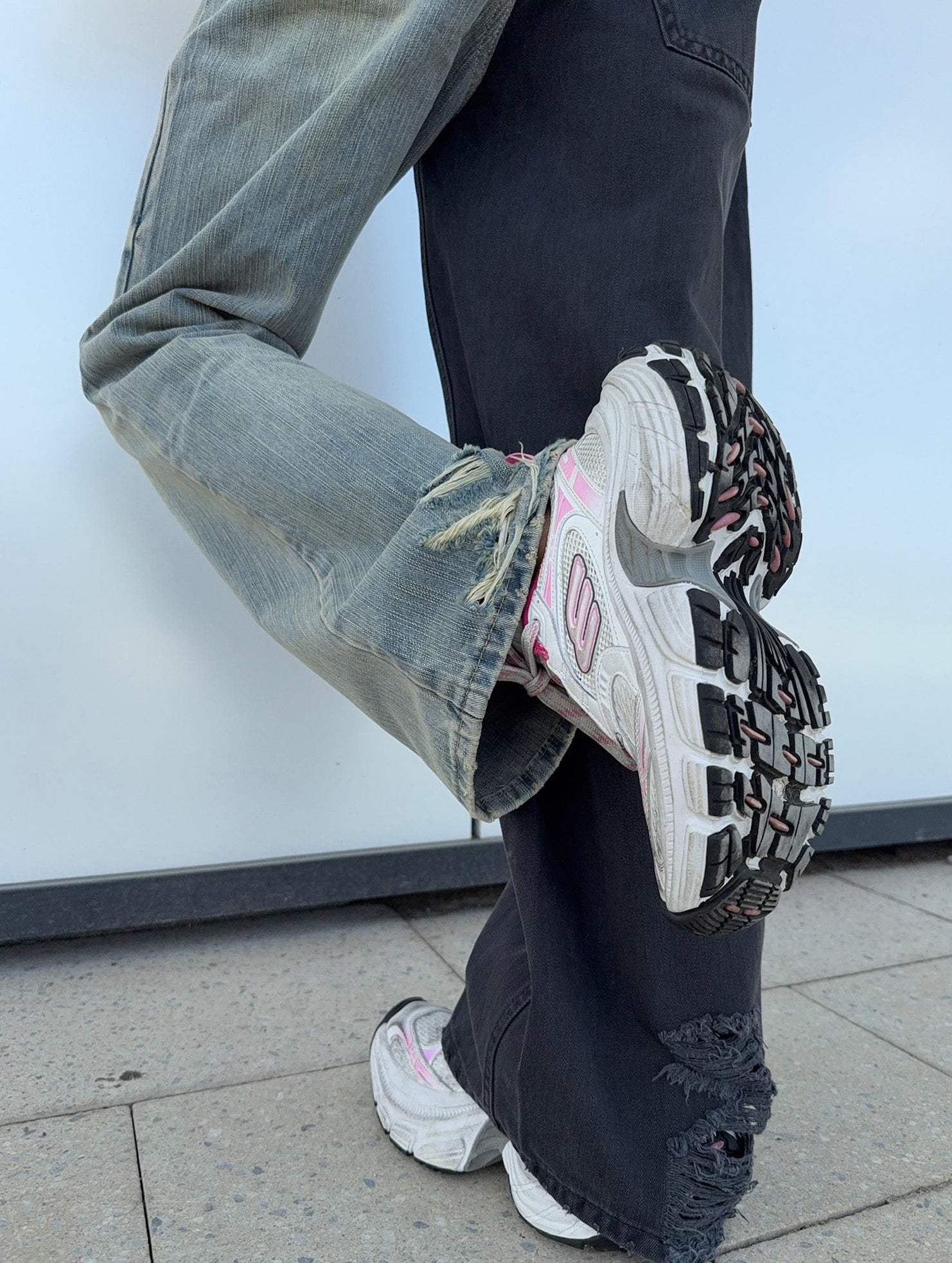 Versatile two-tone high-waisted straight leg pants