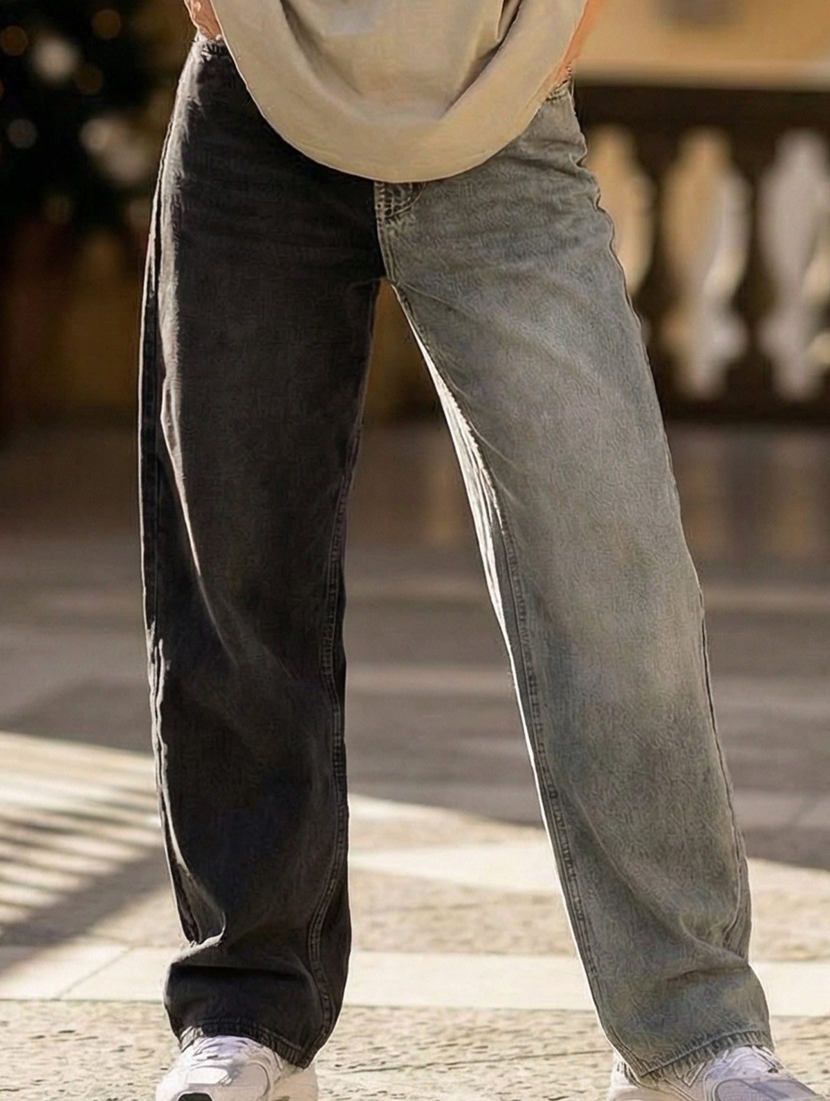 Versatile two-tone high-waisted straight leg pants