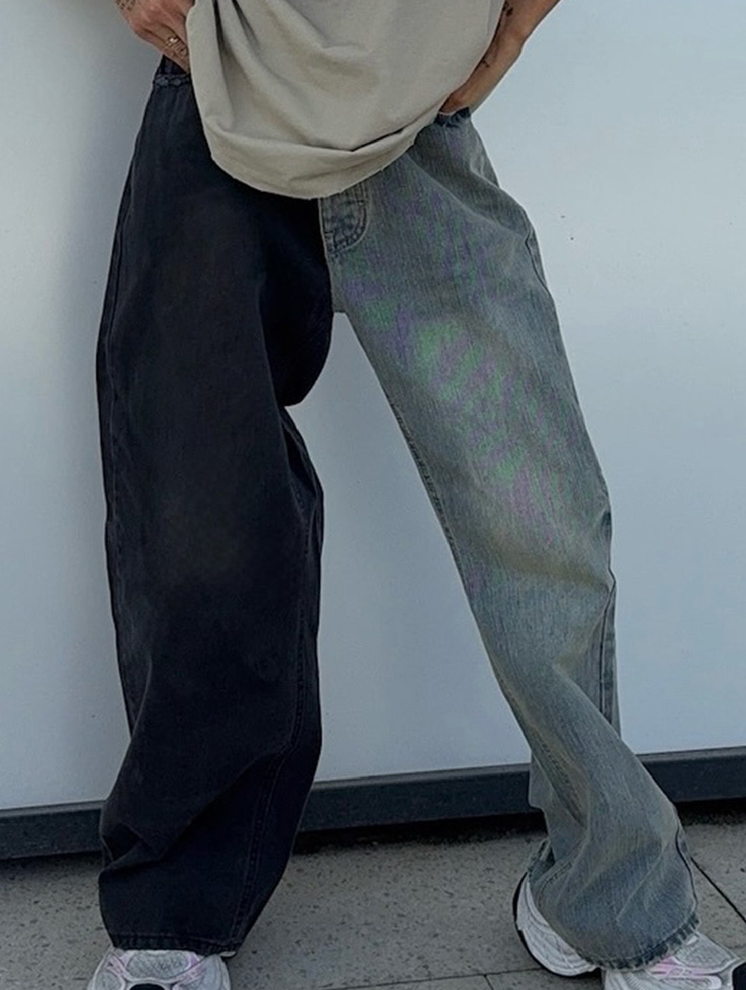 Versatile two-tone high-waisted straight leg pants