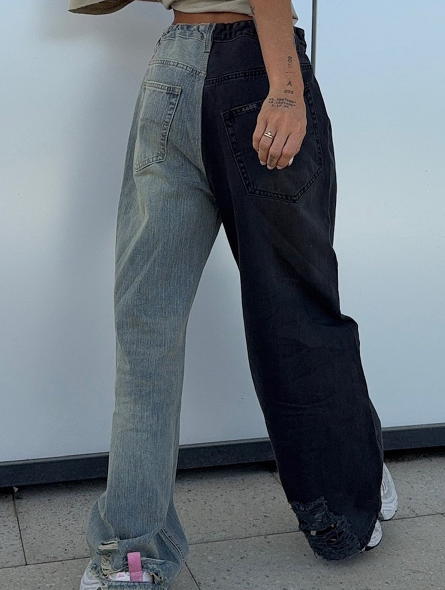 Versatile two-tone high-waisted straight leg pants