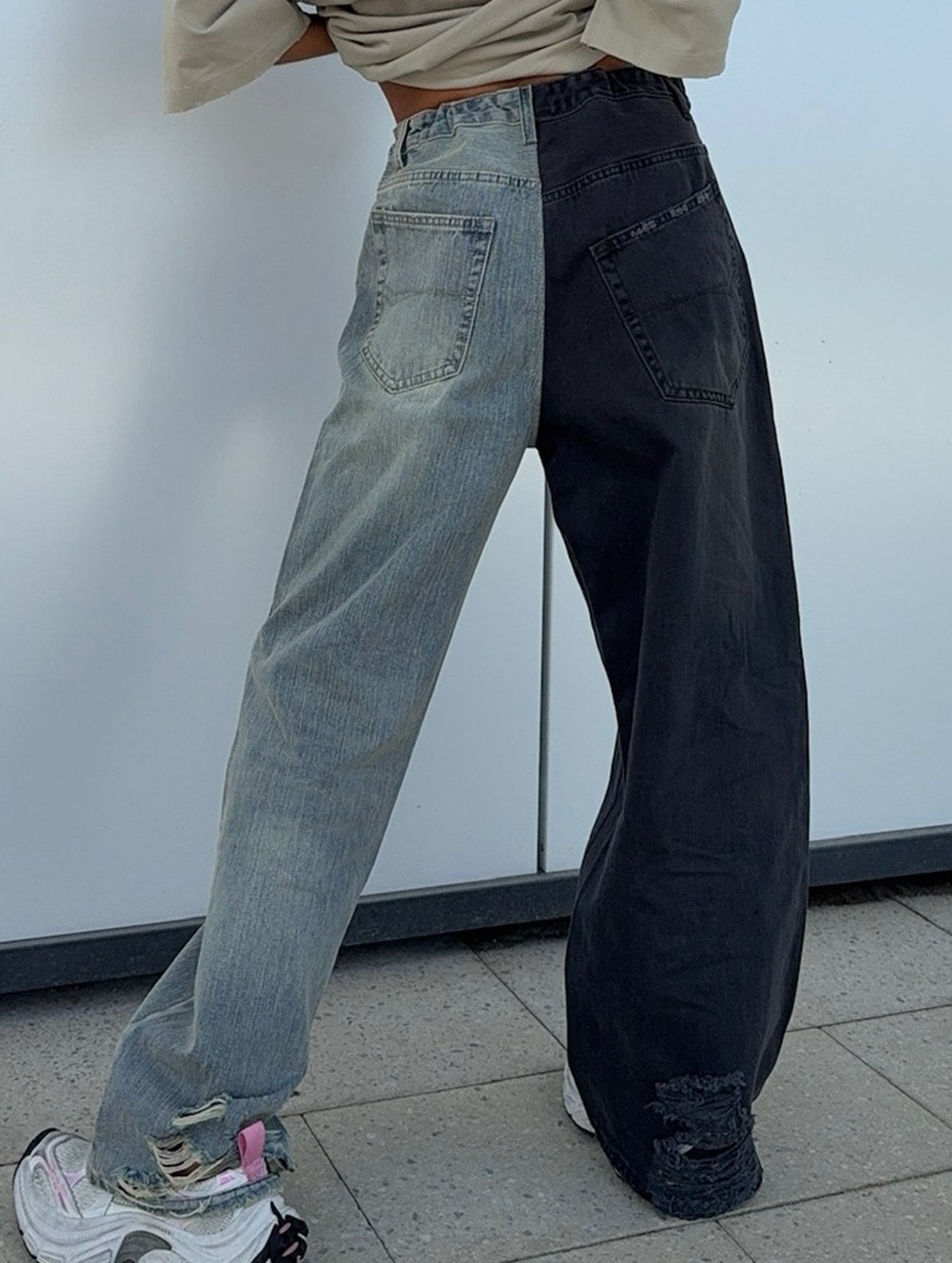 Versatile two-tone high-waisted straight leg pants