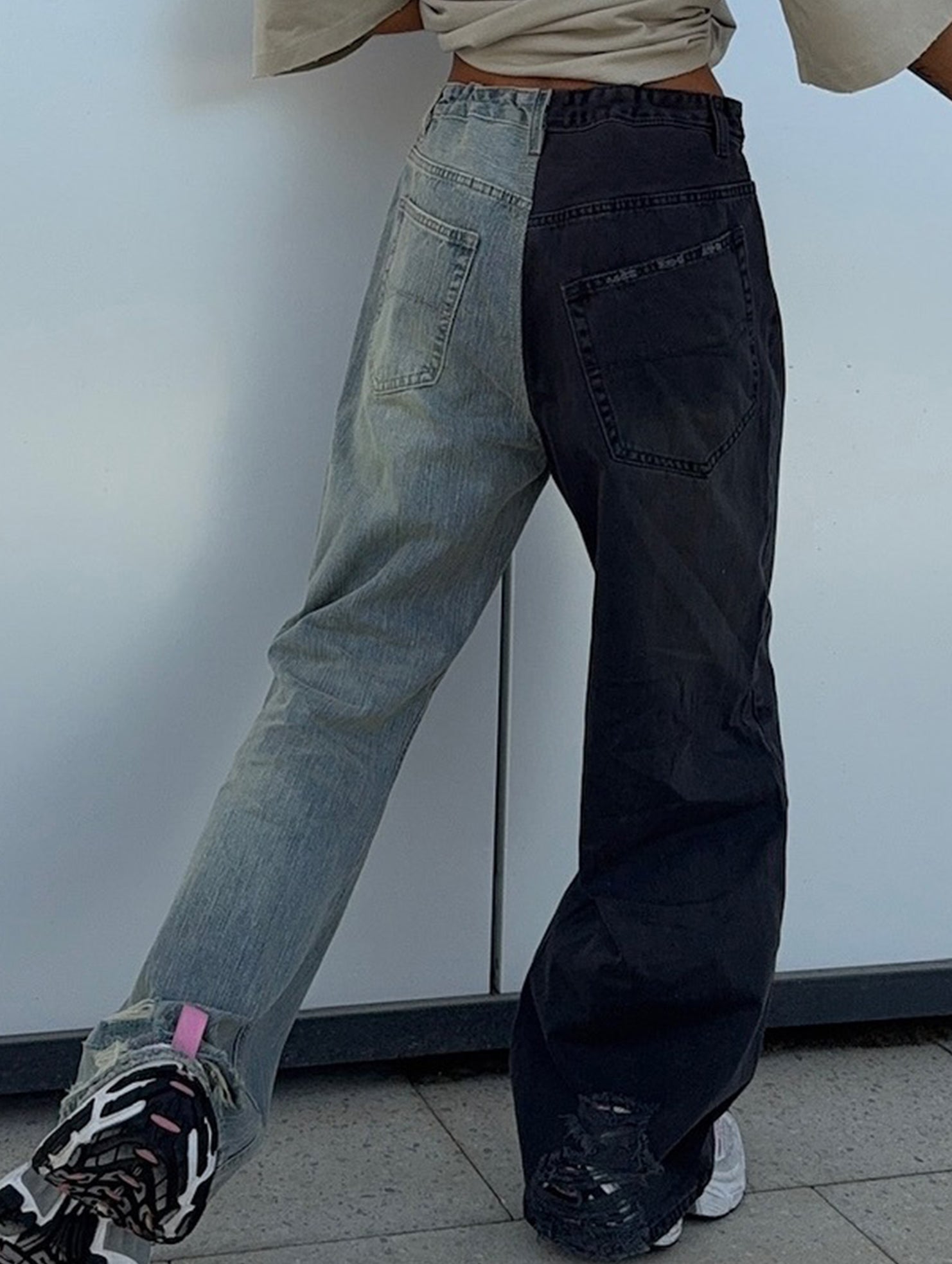 Versatile two-tone high-waisted straight leg pants