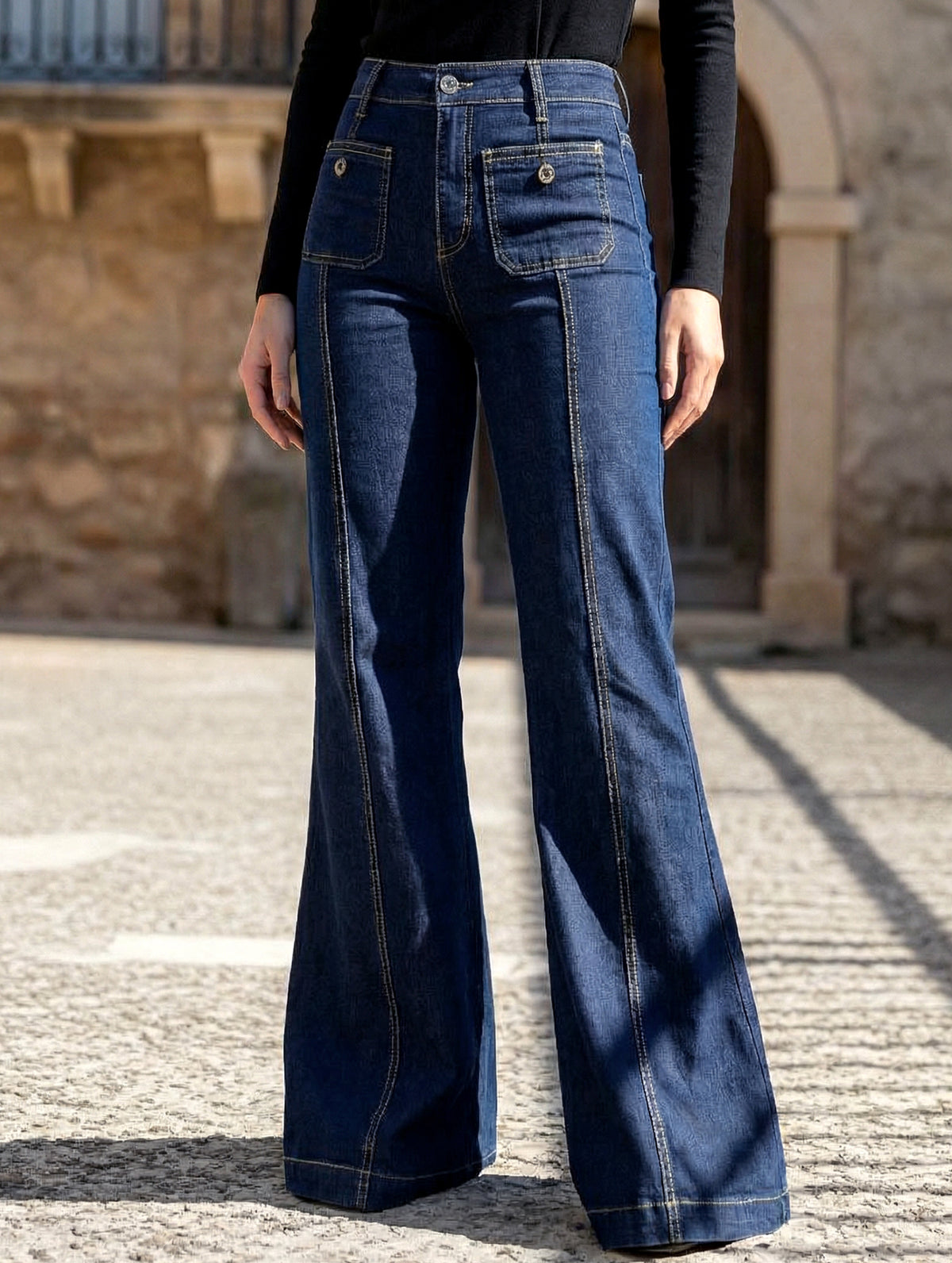 Retro high-waisted flared slimming women's jeans_CWJP00867