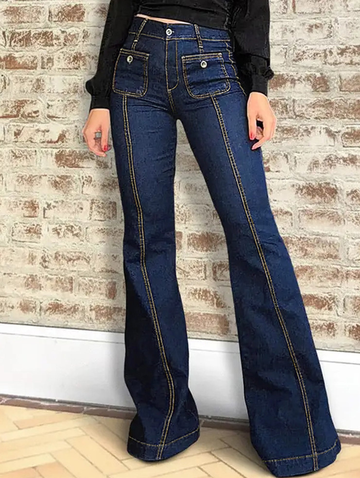 Retro high-waisted flared slimming women's jeans_CWJP00867
