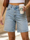Retro high-waisted loose denim shorts for women