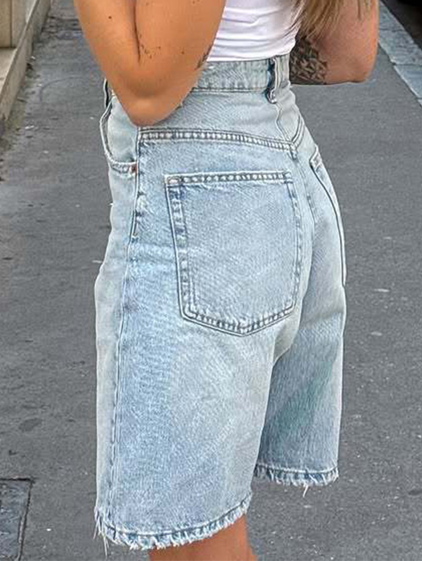 Retro high-waisted loose denim shorts for women