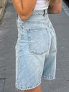 Retro high-waisted loose denim shorts for women