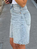 Retro high-waisted loose denim shorts for women