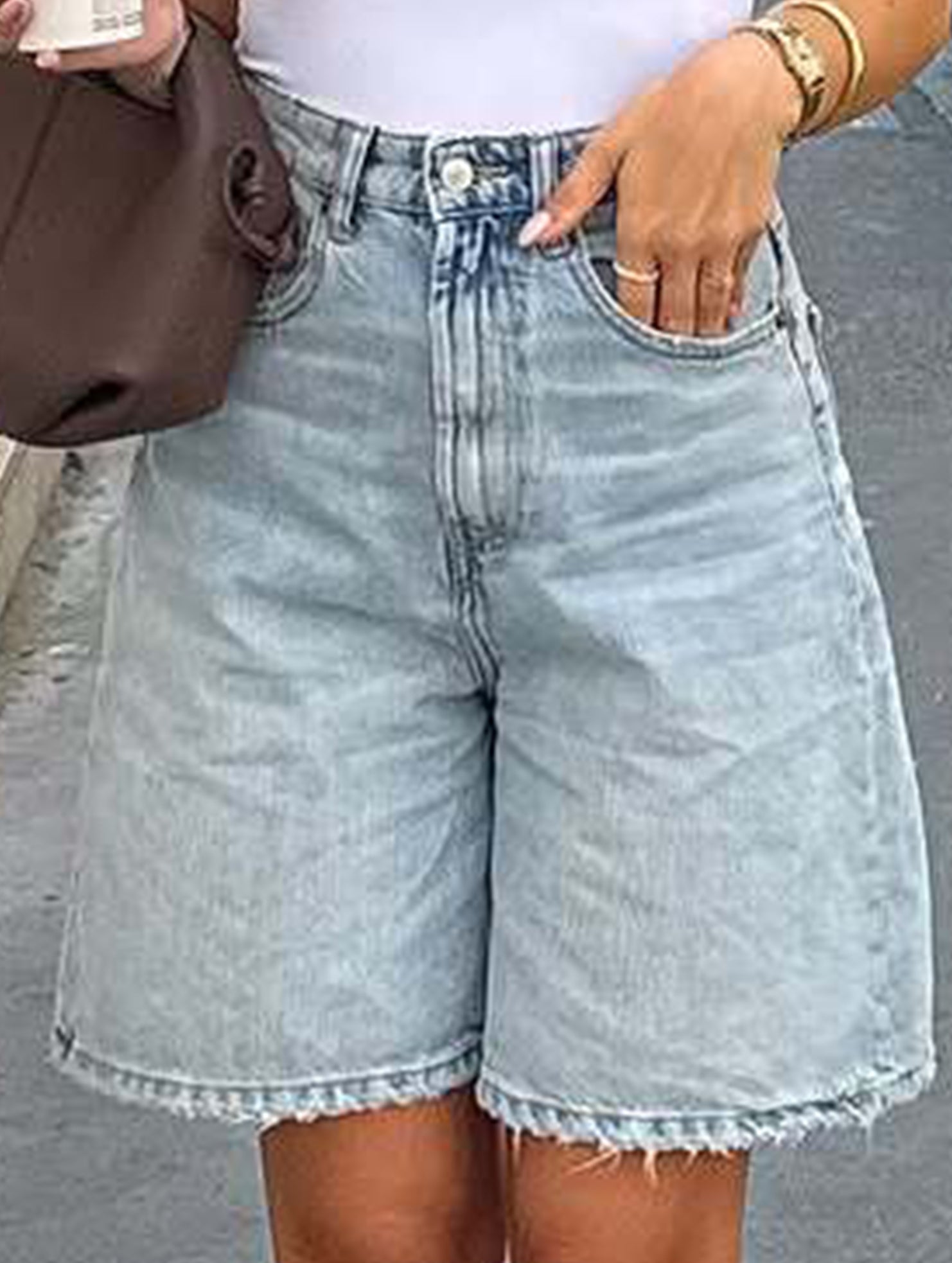 Retro high-waisted loose denim shorts for women