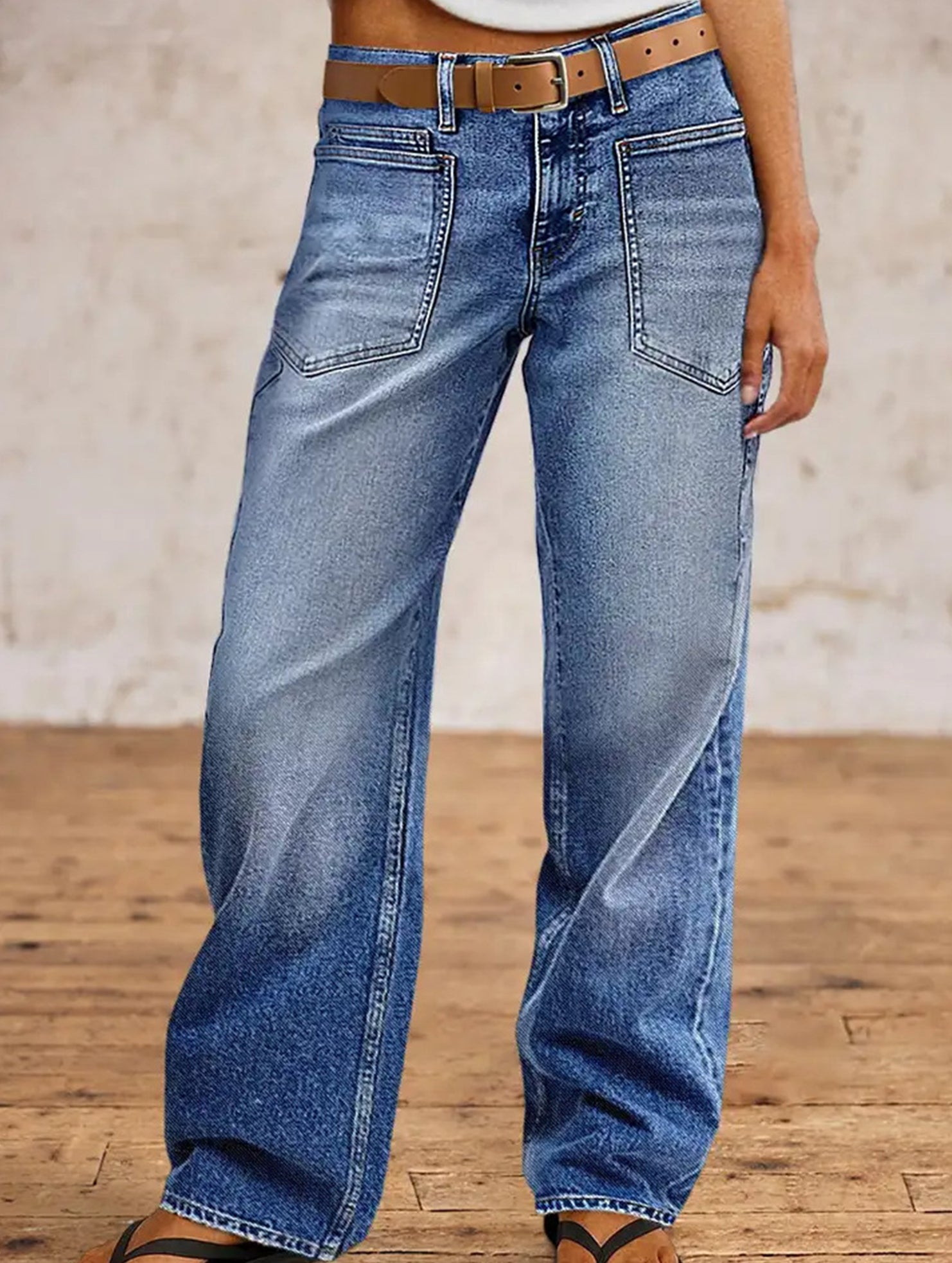 Women's high-waisted washed gradient jeans_CWJP00870