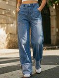 Women's high-waisted, rolled-up retro casual jeans_CWJP00871