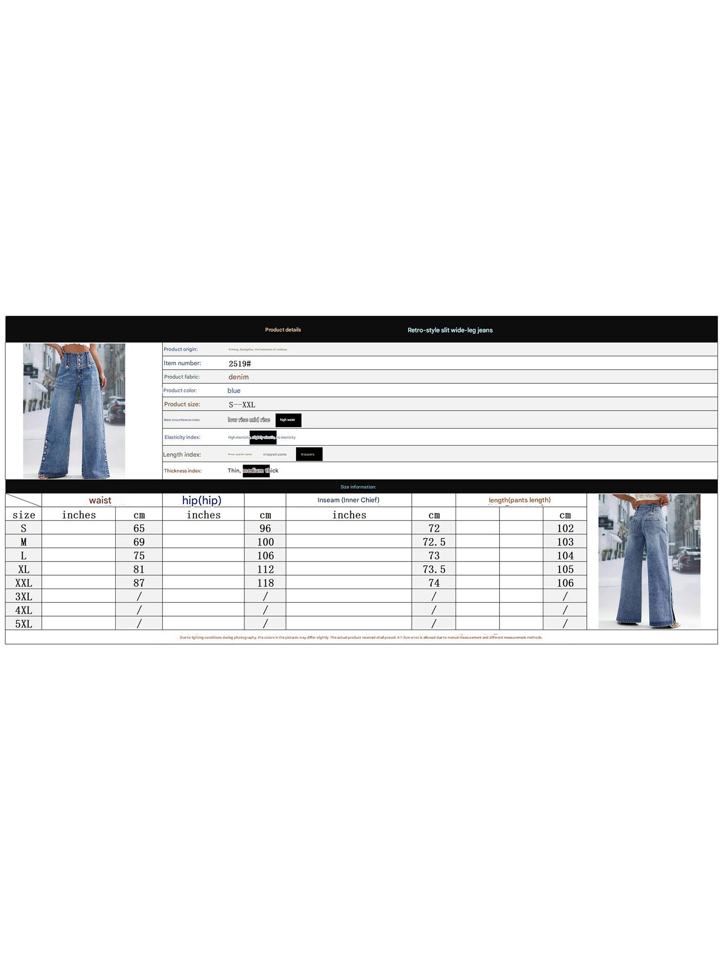 Women's high-waisted retro button-down jeans with slits_CWJP00877