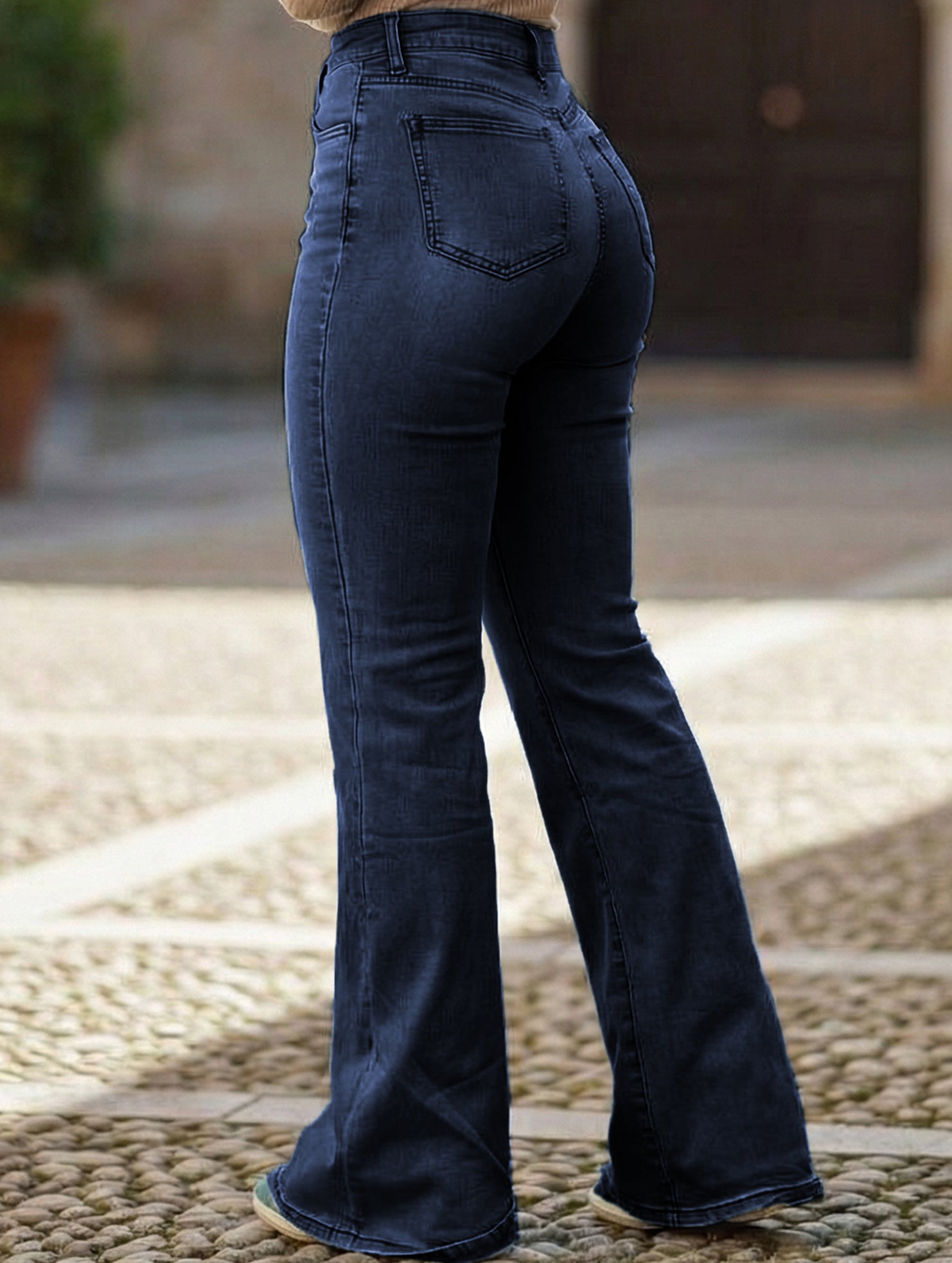 High-waisted stretch slim-fit flared pants for women