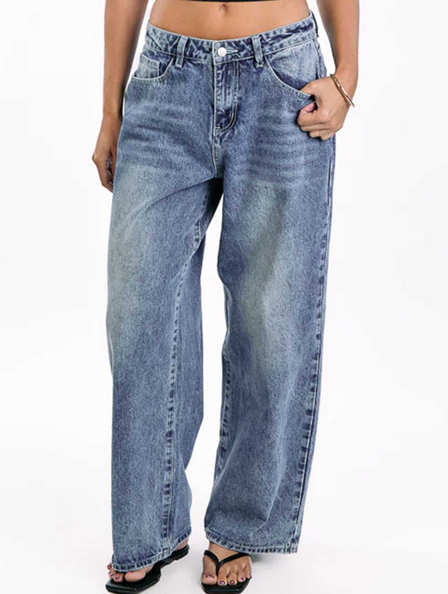 Retro washed heart-patterned wide-leg jeans for women_CWJP00880