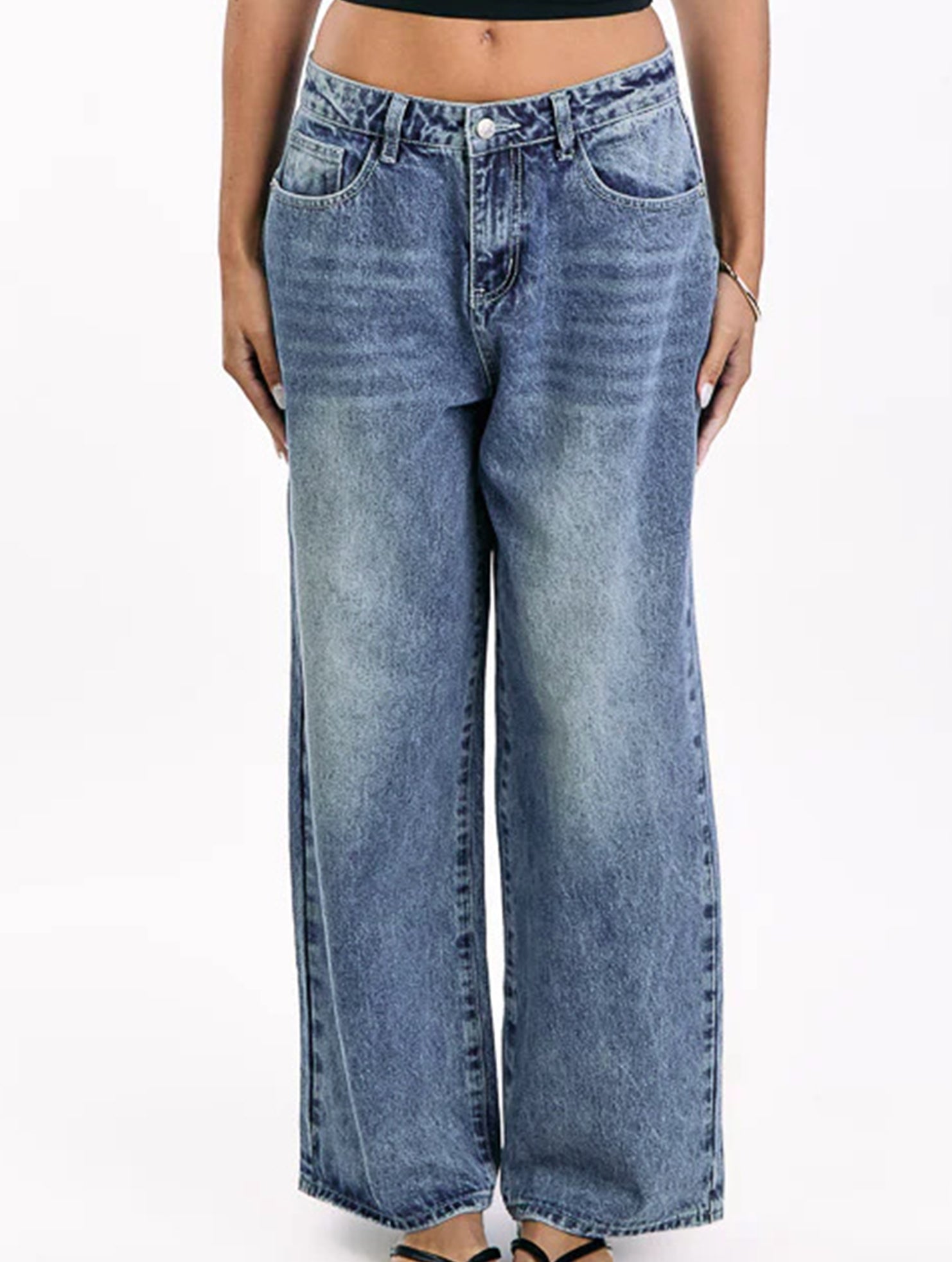 Retro washed heart-patterned wide-leg jeans for women_CWJP00880