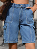 Casual multi-pocket denim shorts for women