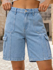 Casual multi-pocket denim shorts for women