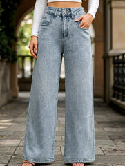 Bow Embroidered High Waist Wide Leg Jeans