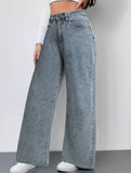 Bow Embroidered High Waist Wide Leg Jeans