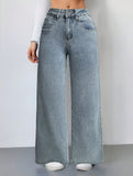 Bow Embroidered High Waist Wide Leg Jeans