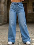 Elastic Waist High Waist Wide Leg Jeans
