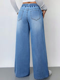 Elastic Waist High Waist Wide Leg Jeans