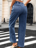 Washed Drawstring Stretch Jeans
