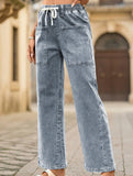 Washed Drawstring Stretch Jeans