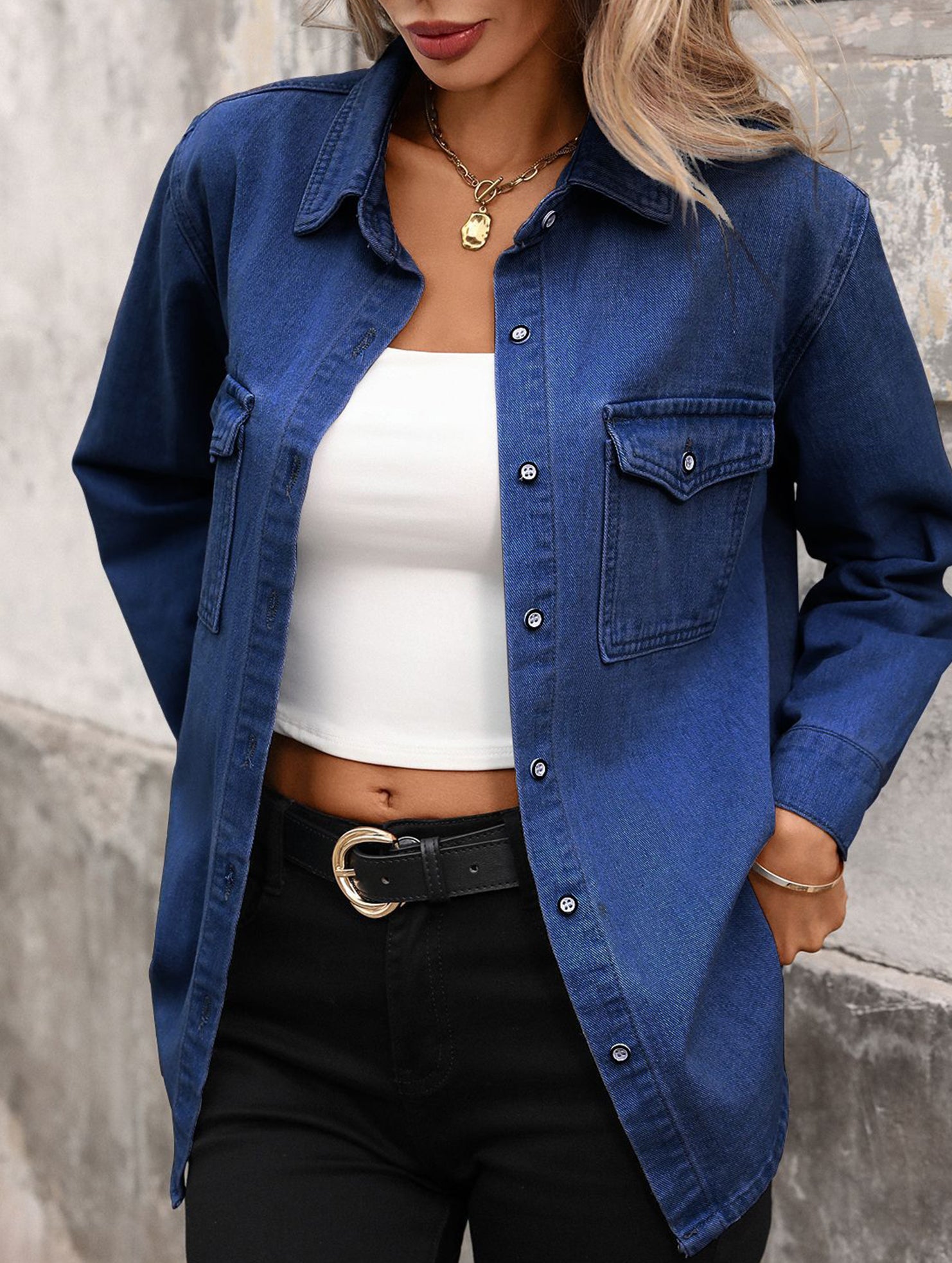 Women's Washed Denim Cardigan Long-Sleeve Jacket_CWJS00041