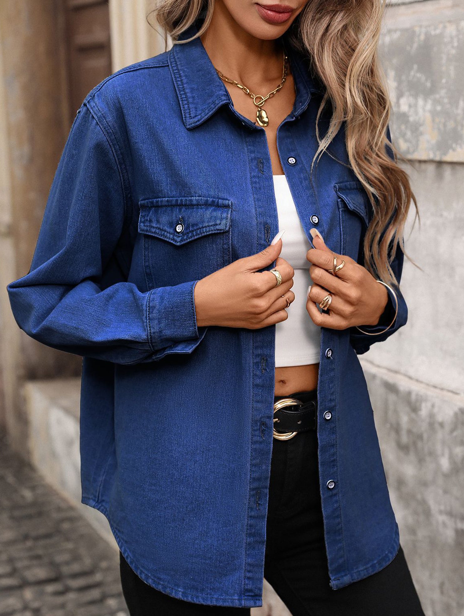 Women's Washed Denim Cardigan Long-Sleeve Jacket_CWJS00041