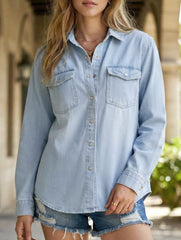 Women's Washed Denim Cardigan Long-Sleeve Jacket_CWJS00041