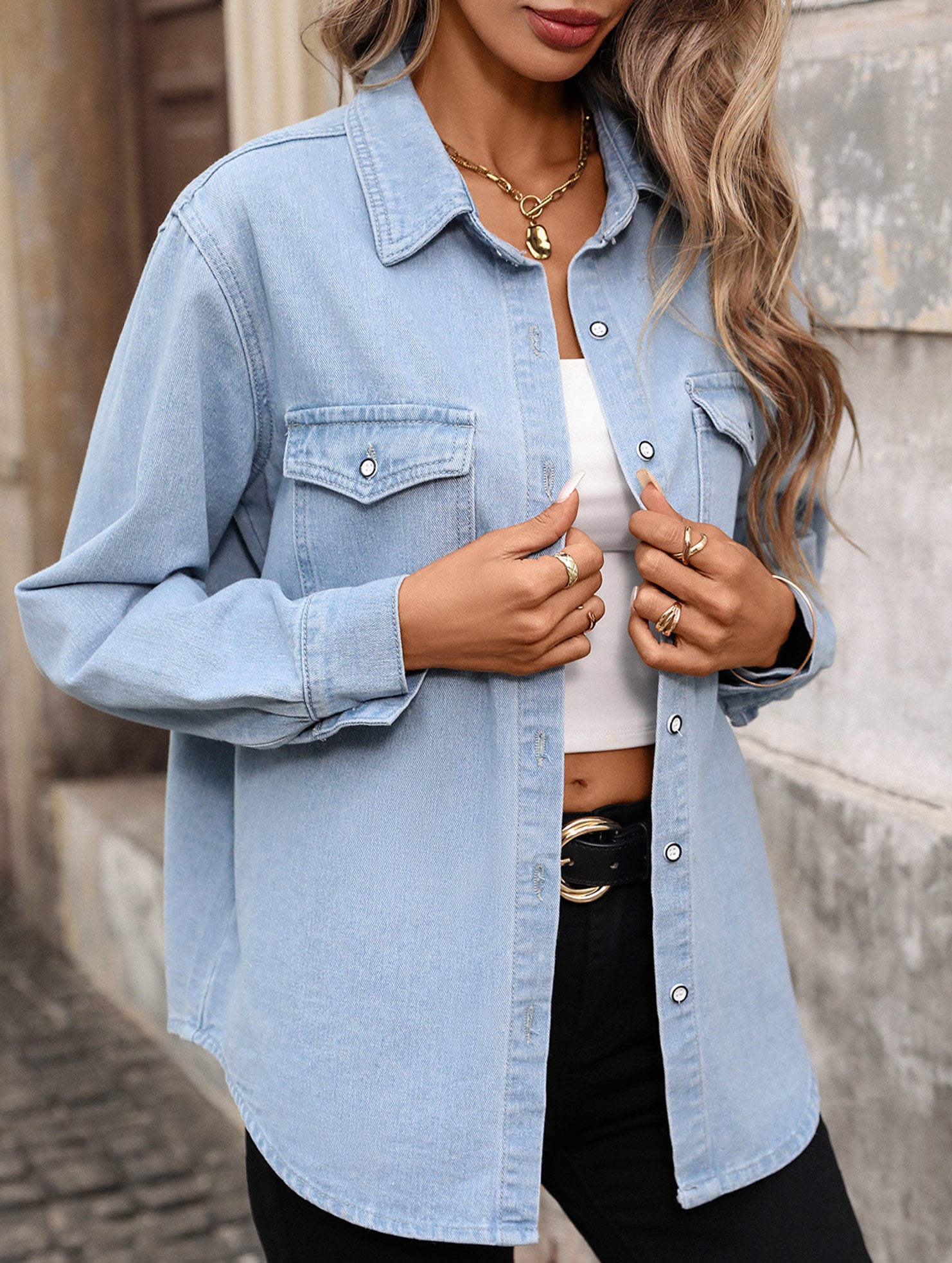 Women's Washed Denim Cardigan Long-Sleeve Jacket_CWJS00041
