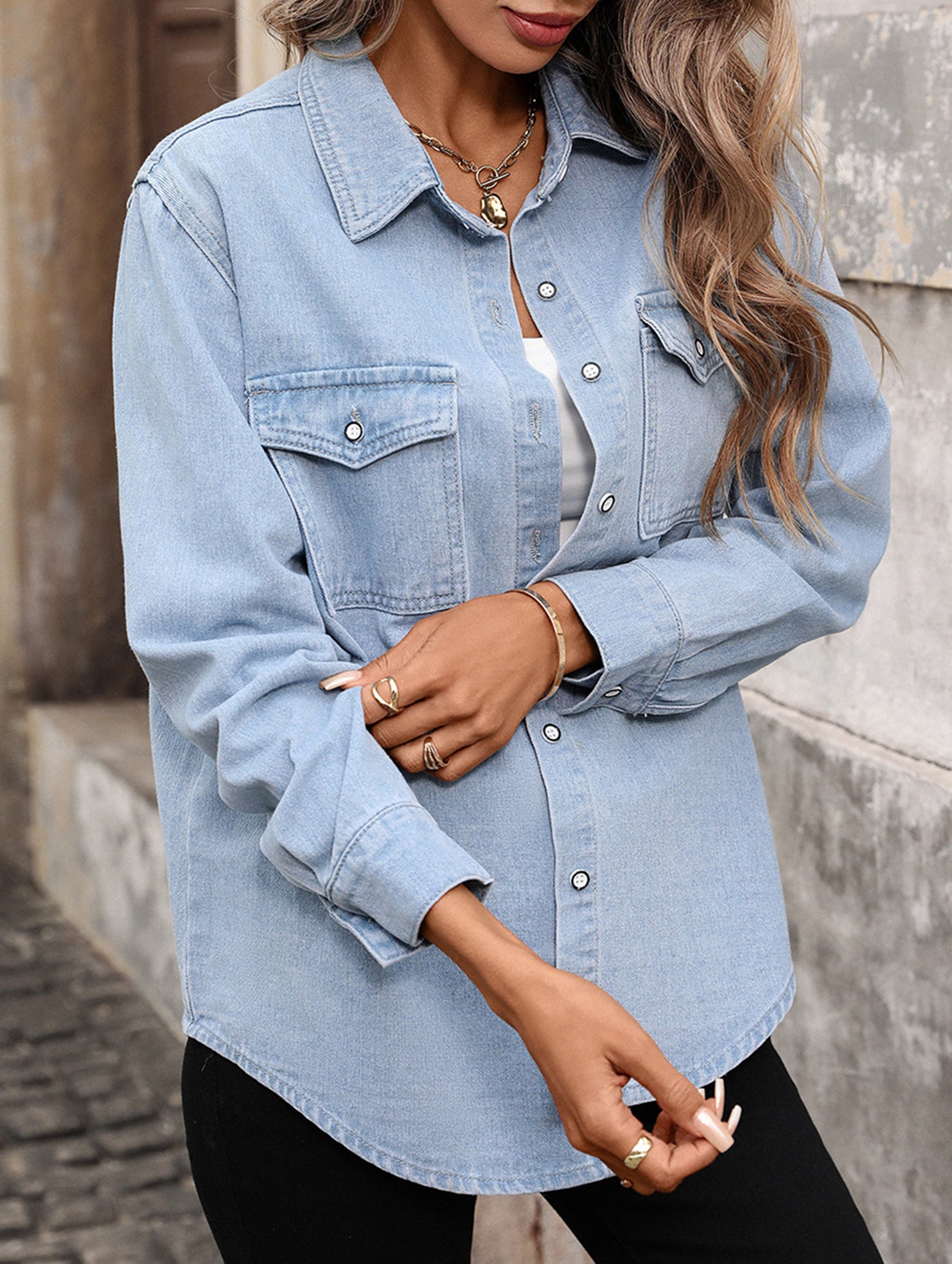 Women's Washed Denim Cardigan Long-Sleeve Jacket_CWJS00041