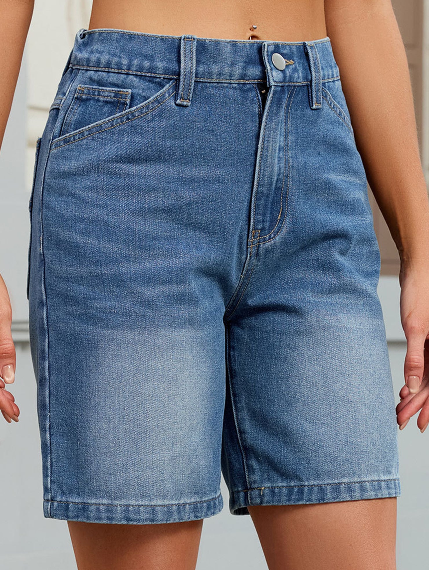 Washed Denim Bermuda Shorts