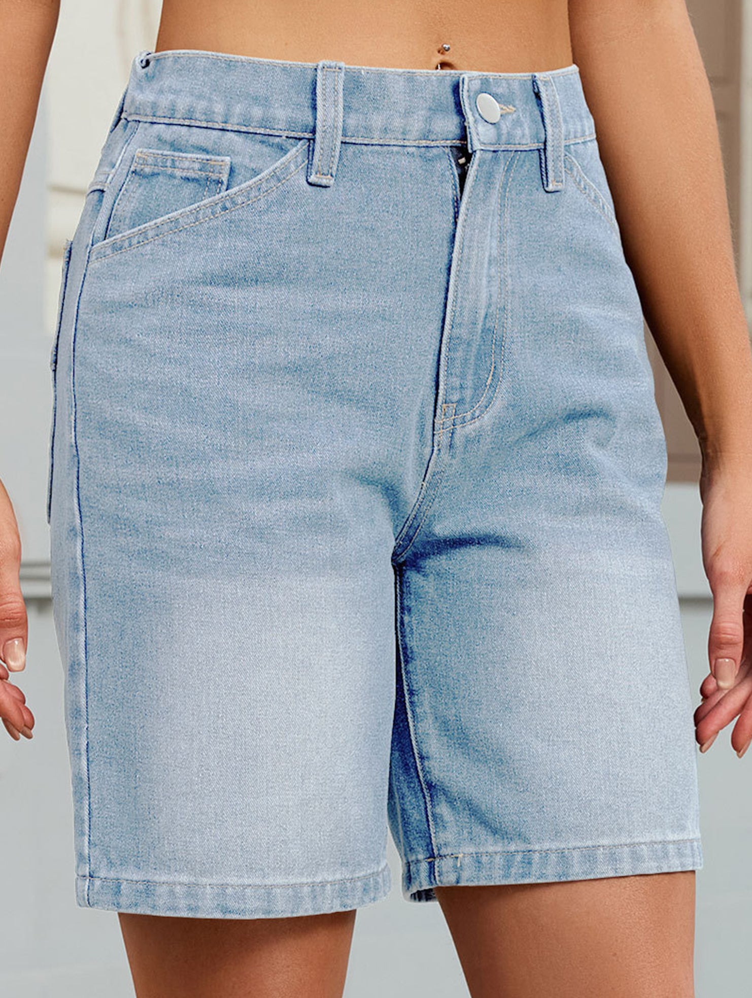 Washed Denim Bermuda Shorts