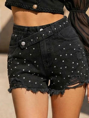 Distressed Studded Denim Shorts