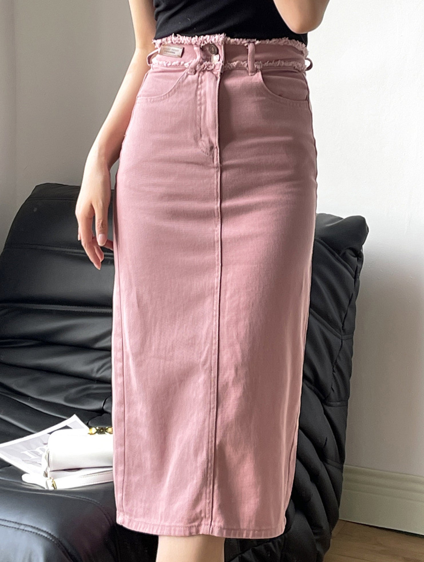 High-waisted midi skirt with slit