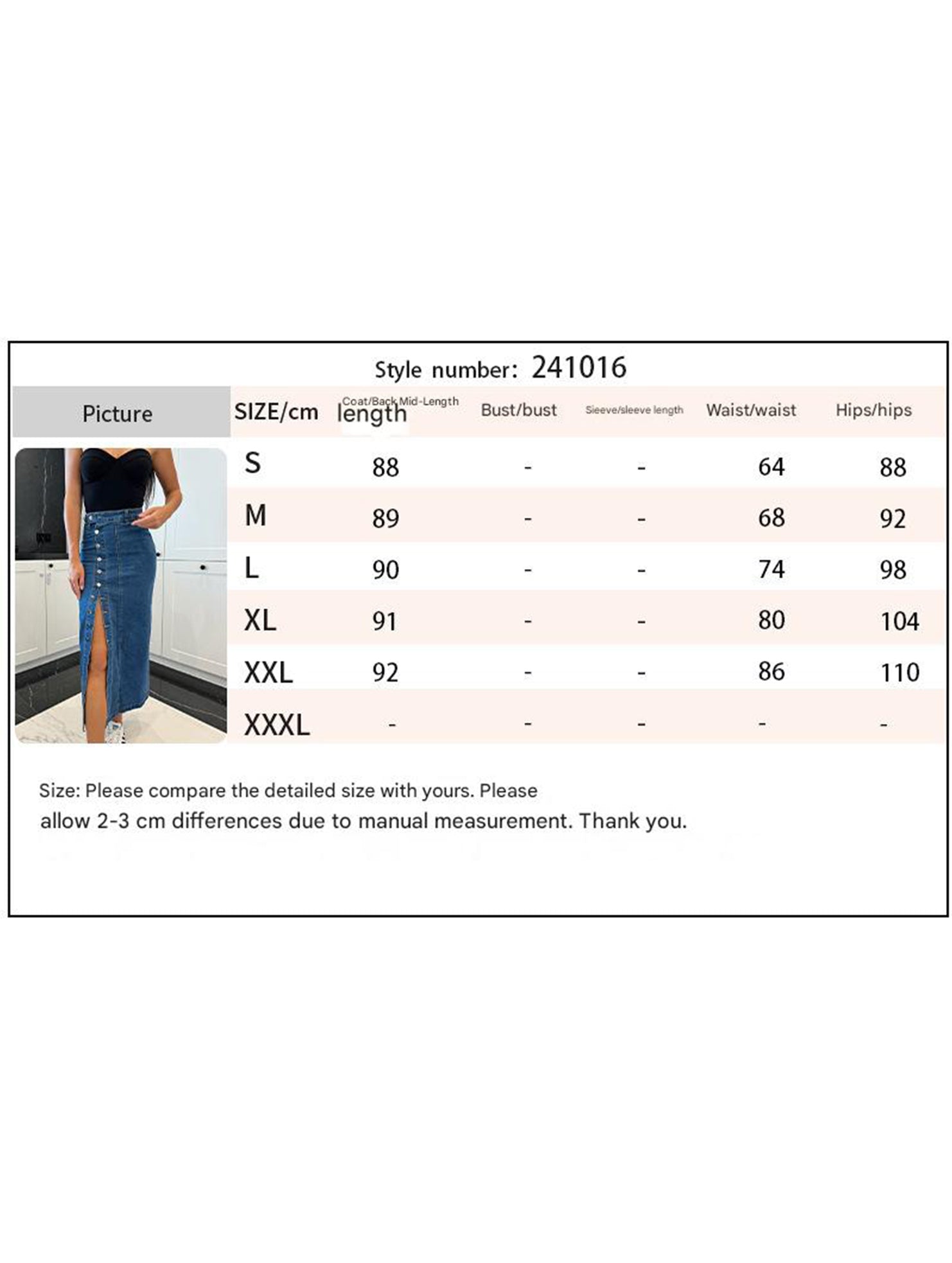 High-waisted, sexy, slim-fitting denim skirt with slits