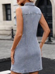 Rhinestone Waist Denim Shirt Dress