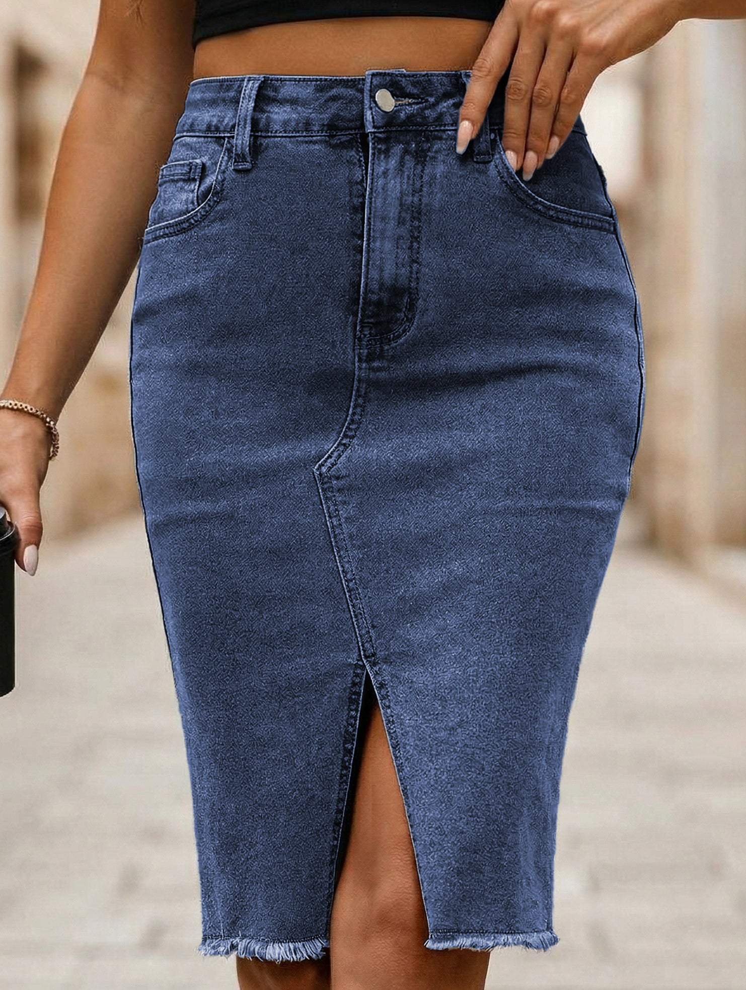 Stretch Denim Mermaid Maxi Skirt