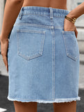 Washed Slit Denim Mini Skirt_CWJSK00274