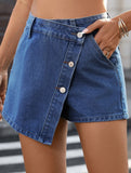 Irregular Button Denim Skort_CWJSK00275