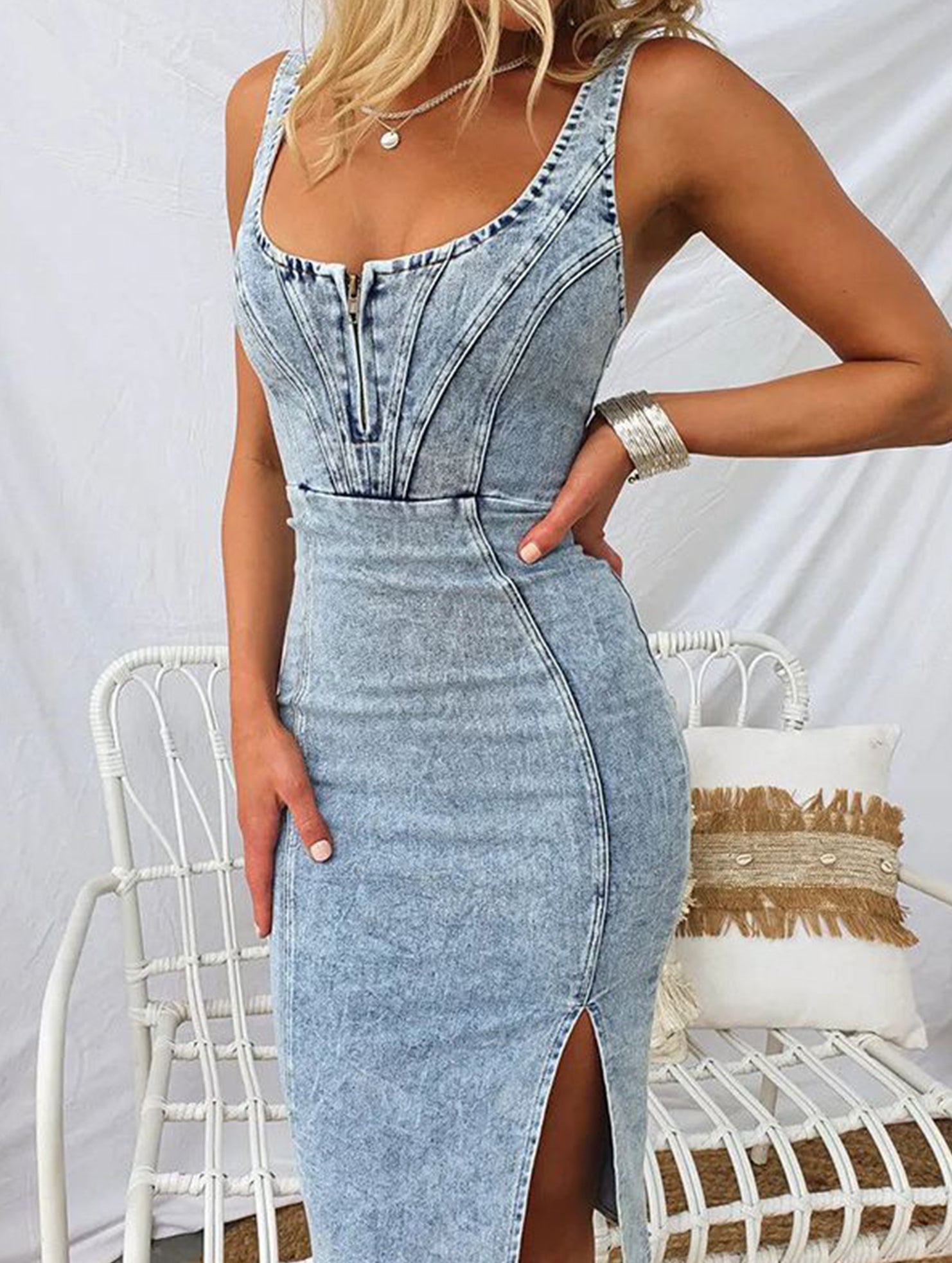 U Neck Denim Cami Mini Dress_CWJSK00276
