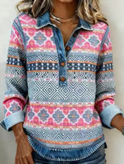 Geometric Patchwork Washed Denim Pullover Top_CWJT00081