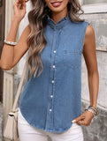 Washed Sleeveless Denim Shirt