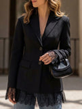 Lace Patchwork Waist Cinched Blazer Jacket