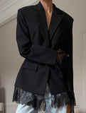 Lace Patchwork Waist Cinched Blazer Jacket
