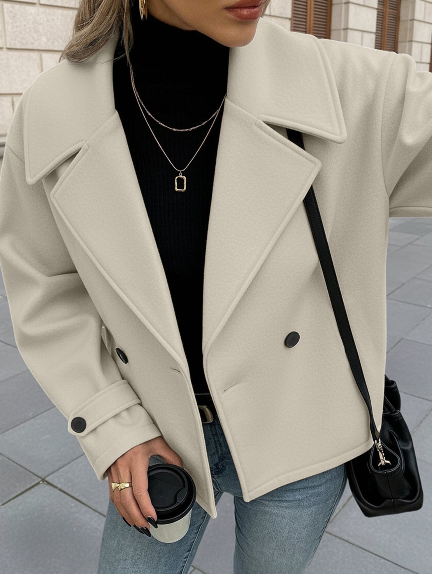 Double Breasted Short Wool Coat for Women_CWOBL00285