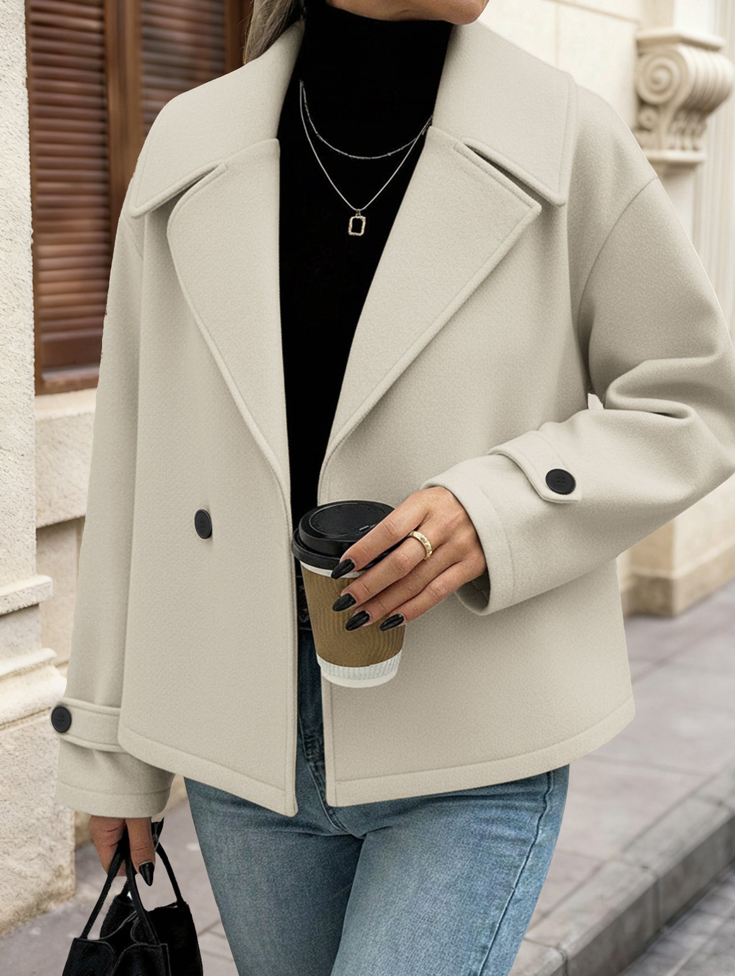 Double Breasted Short Wool Coat for Women_CWOBL00285