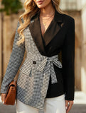 Tie Waist Patchwork Irregular Collar Blazer_CWOBL00286